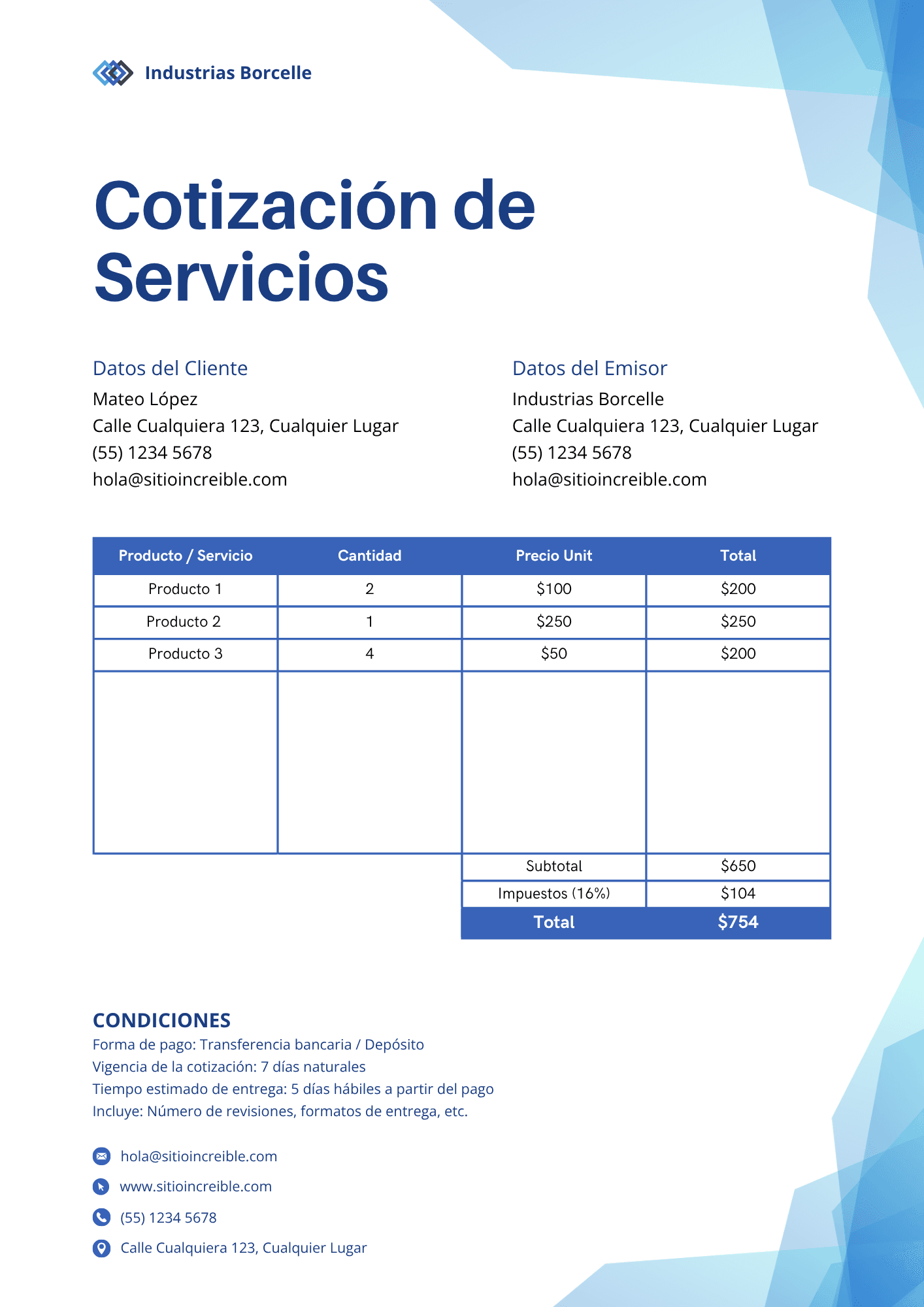 Plantilla de cotización Marino